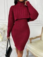 Compleu Tricotat cu Rochie Scurta Sorana Grena