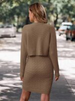 Compleu Tricotat cu Rochie Scurta Baroline Bej - imagine 2
