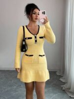 Rochie Scurta Tricotata Anja Galbena