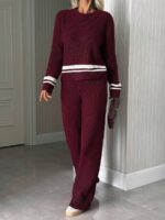 Compleu Tricotat cu Pantalon Anarosa Grena - imagine 3