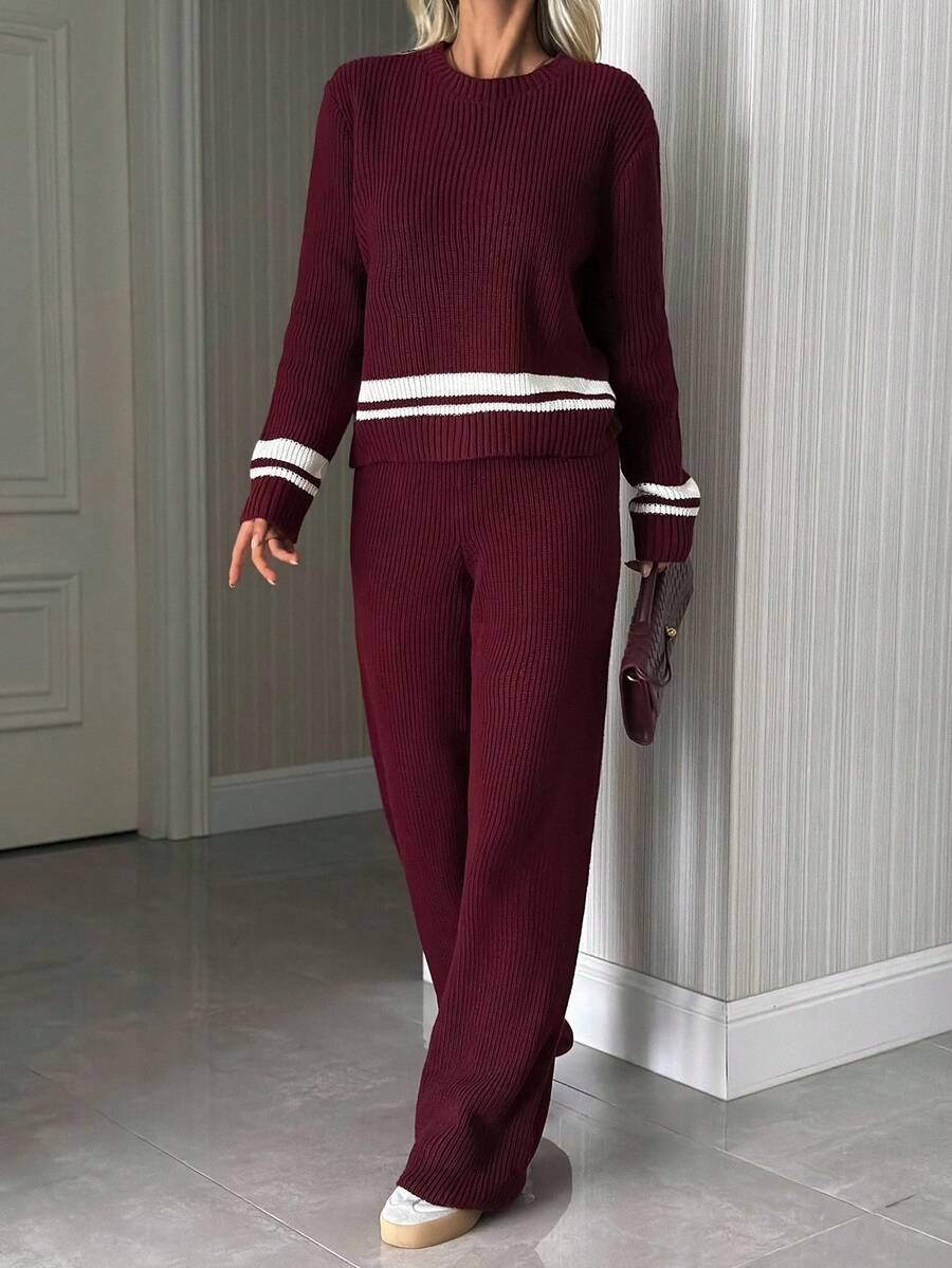 40 Compleu Tricotat cu Pantalon Anarosa Grena - imagine 3