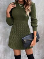 Rochie Scurta Tricotata Damiana Kaki - imagine 3