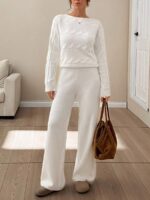 Compleu Tricotat cu Pantalon Alina Alb