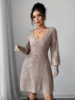 Rochie Scurta Tricotata Zivia Bej