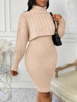 Compleu Tricotat cu Rochie Scurta Sorana Crem