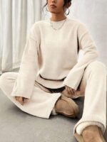 Compleu Tricotat cu Pantalon Asma Alb