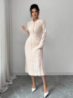 Rochie Midi Tricotata Ariana Crem - imagine 3