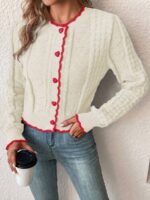 Pulover Tricotat Floriana Alb cu Nasturi - imagine 3