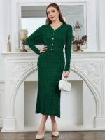 Compleu Tricotat cu Fusta Midi Rebeca Verde