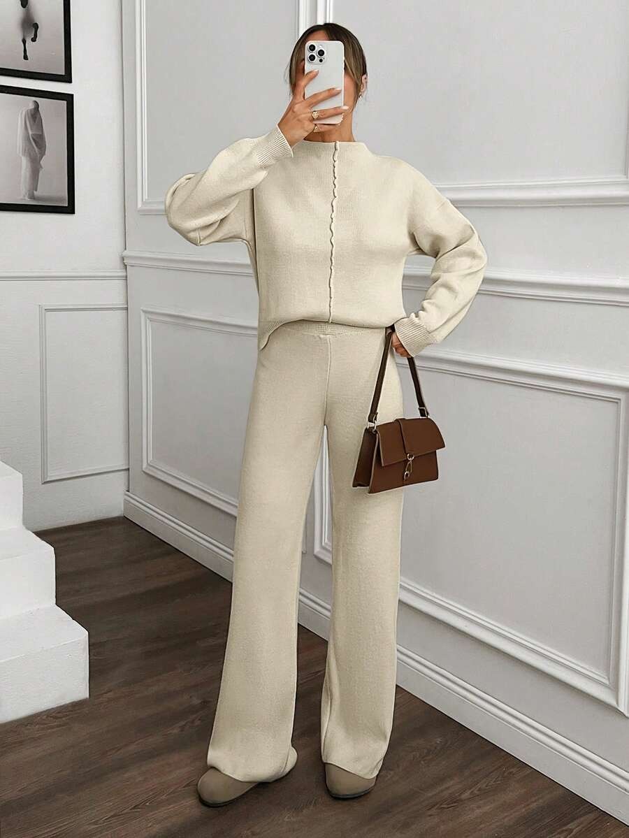 43 Compleu Tricotat cu Pantalon Clarah Alb - imagine 3