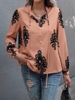 Bluza Dama Denisa Bej cu Print Negru - imagine 3