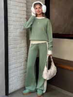 Compleu Tricotat cu Pantalon Simone Vernil