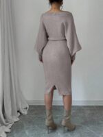 Rochie Midi Tricotata Monalise Gri cu Perle - imagine 2
