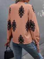 Bluza Dama Denisa Bej cu Print Negru - imagine 2