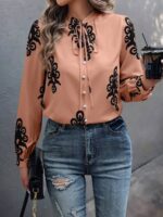 Bluza Dama Denisa Bej cu Print Negru