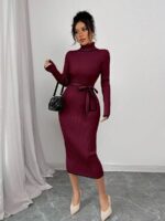 Rochie Midi Tricotata Bruna Grena - imagine 3
