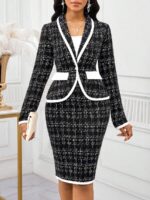 Compleu cu Fusta Scurta Barbara Negru cu Print Alb