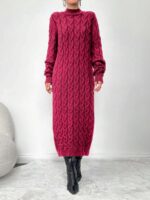 Rochie Lunga Tricotata Miruna Roz Inchis