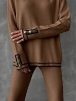 Compleu Tricotat cu Pantalon Camelia Maro - imagine 3