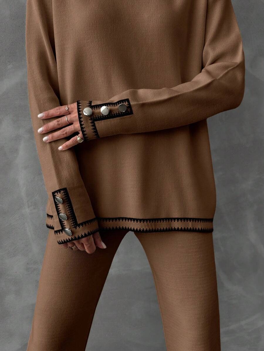 5 Compleu Tricotat cu Pantalon Camelia Maro - imagine 3