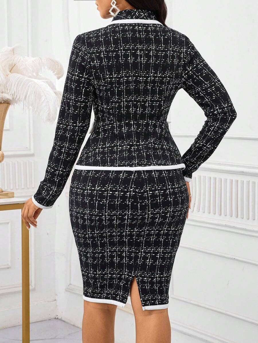 50 Compleu cu Fusta Scurta Barbara Negru cu Print Alb - imagine 2