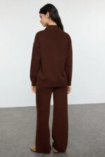 Compleu Tricotat Coralina Maro format din Pantalon, Cardigan si Bluza - imagine 2