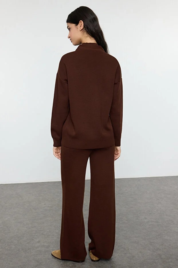 54 Compleu Tricotat Coralina Maro format din Pantalon, Cardigan si Bluza - imagine 2