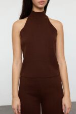 Compleu Tricotat Coralina Maro format din Pantalon, Cardigan si Bluza - imagine 3