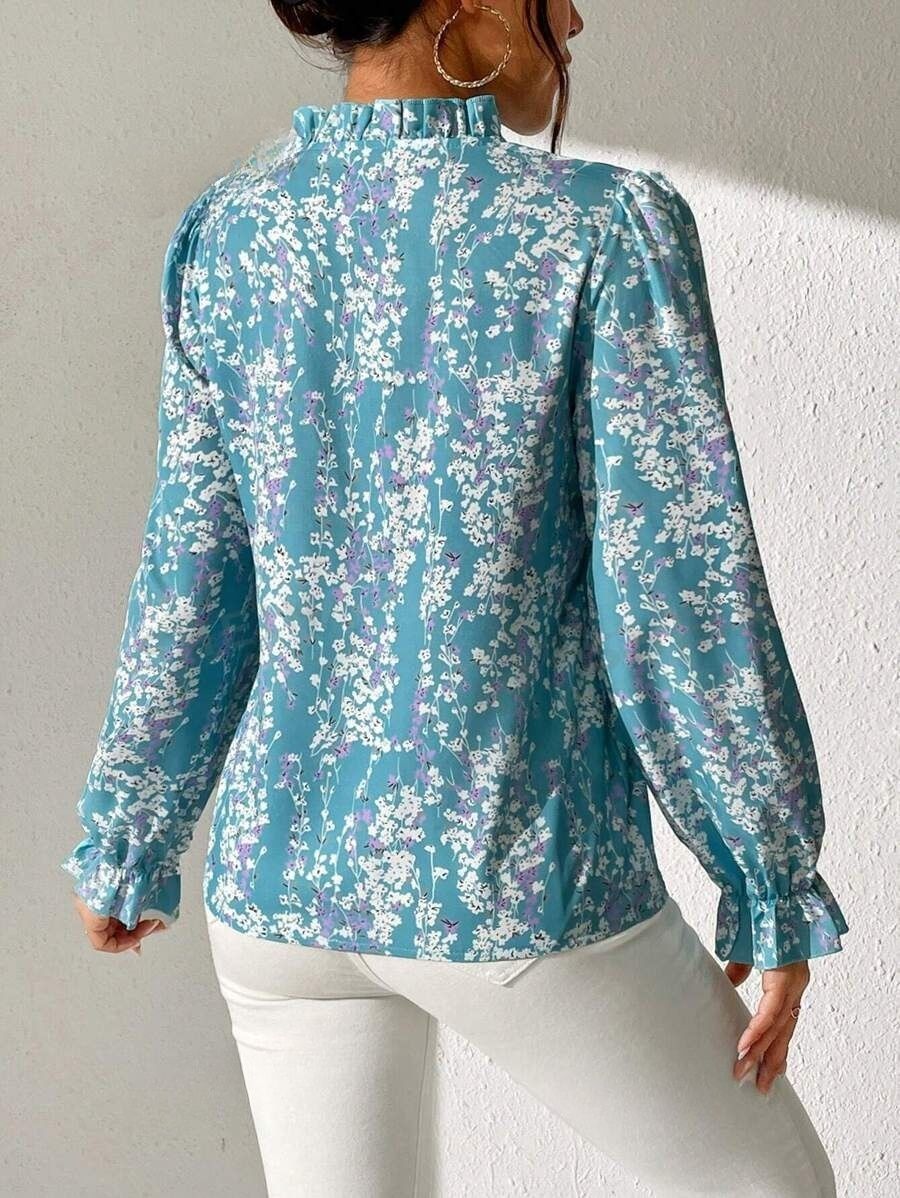 56 Bluza Dama Cora Bleu cu Print Alb - imagine 2