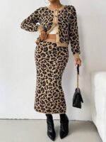Compleu Tricotat cu Fusta Midi Diana Animal Print