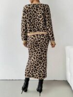 Compleu Tricotat cu Fusta Midi Diana Animal Print - imagine 2