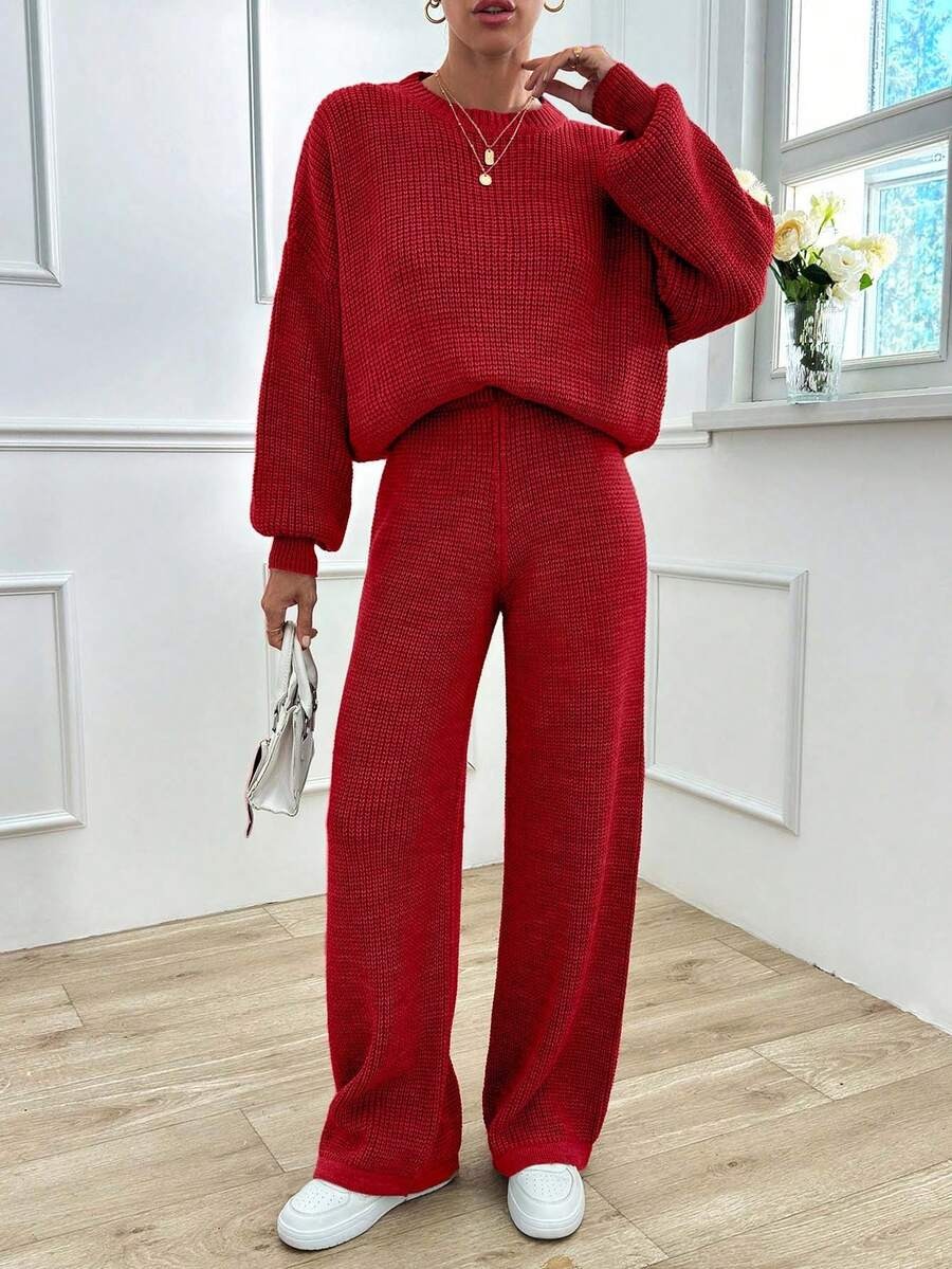 61 Compleu Tricotat cu Pantalon Bella Rosu - imagine 3