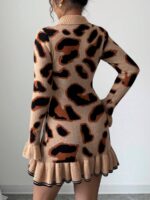 Rochie Scurta Tricotata Valentina Bej cu Animal Print Negru - imagine 2