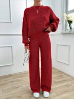 Compleu Tricotat cu Pantalon Bella Rosu