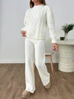 Compleu Tricotat cu Pantalon Vivianne Alb
