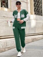 Trening Dama Sandra Verde cu Maneci Albe din Bumbac