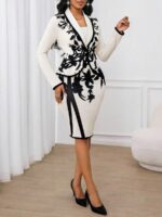 Compleu Henriete Alb cu Print Negru format din Sacou si Fusta Scurta - imagine 3