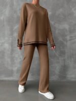 Compleu Tricotat cu Pantalon Camelia Maro - imagine 4