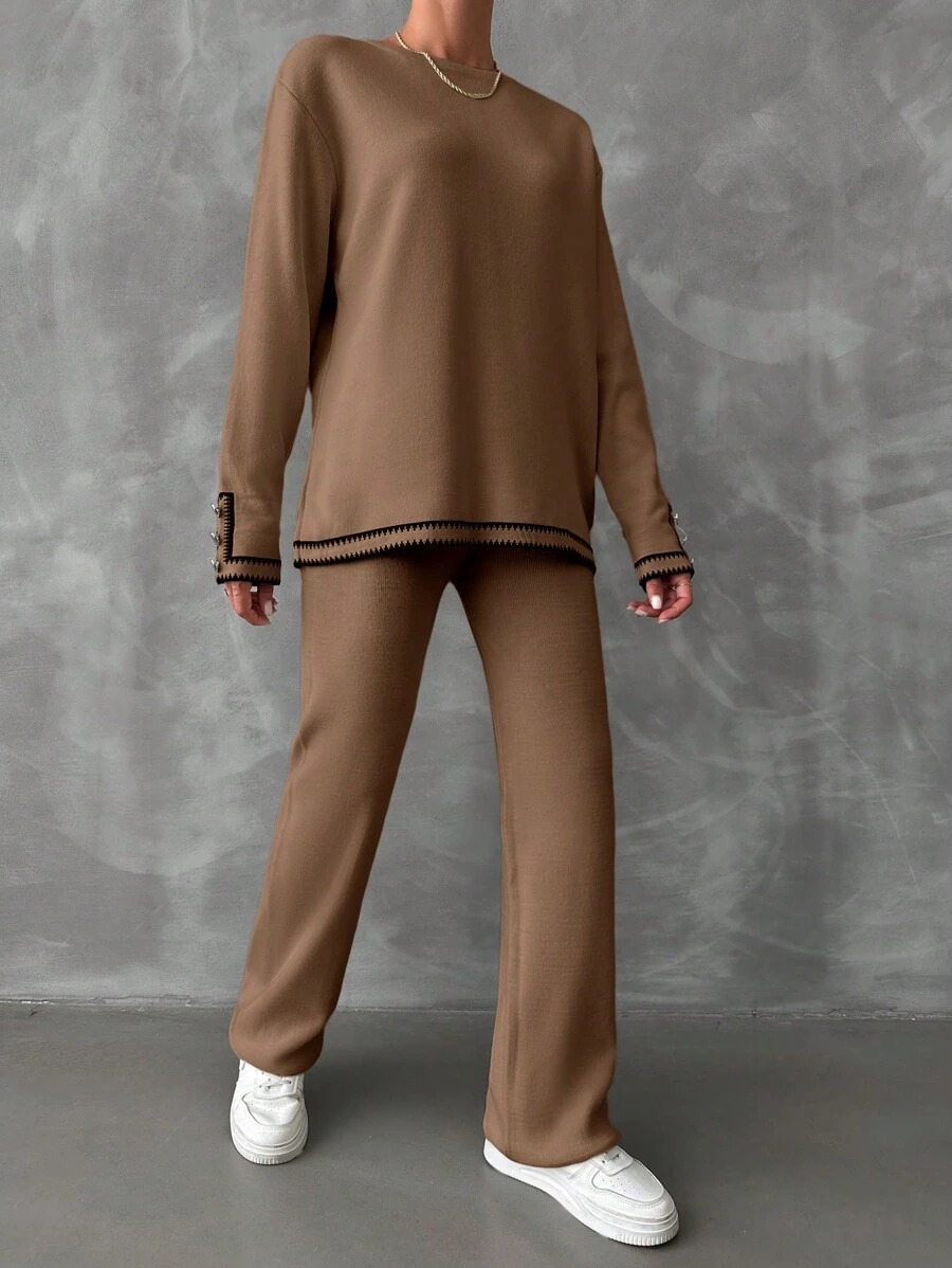 7 Compleu Tricotat cu Pantalon Camelia Maro - imagine 4