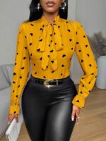 Bluza Dama Monna Galbena cu Inimioare Negre