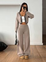 Compleu Tricotat cu Pantalon Alina Bej