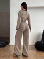 Compleu Tricotat cu Pantalon Alina Bej - imagine 2
