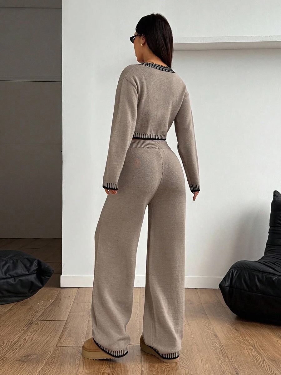 74 Compleu Tricotat cu Pantalon Alina Bej - imagine 2