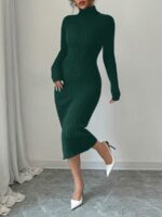 Rochie Midi Tricotata Lily Verde Inchis - imagine 3