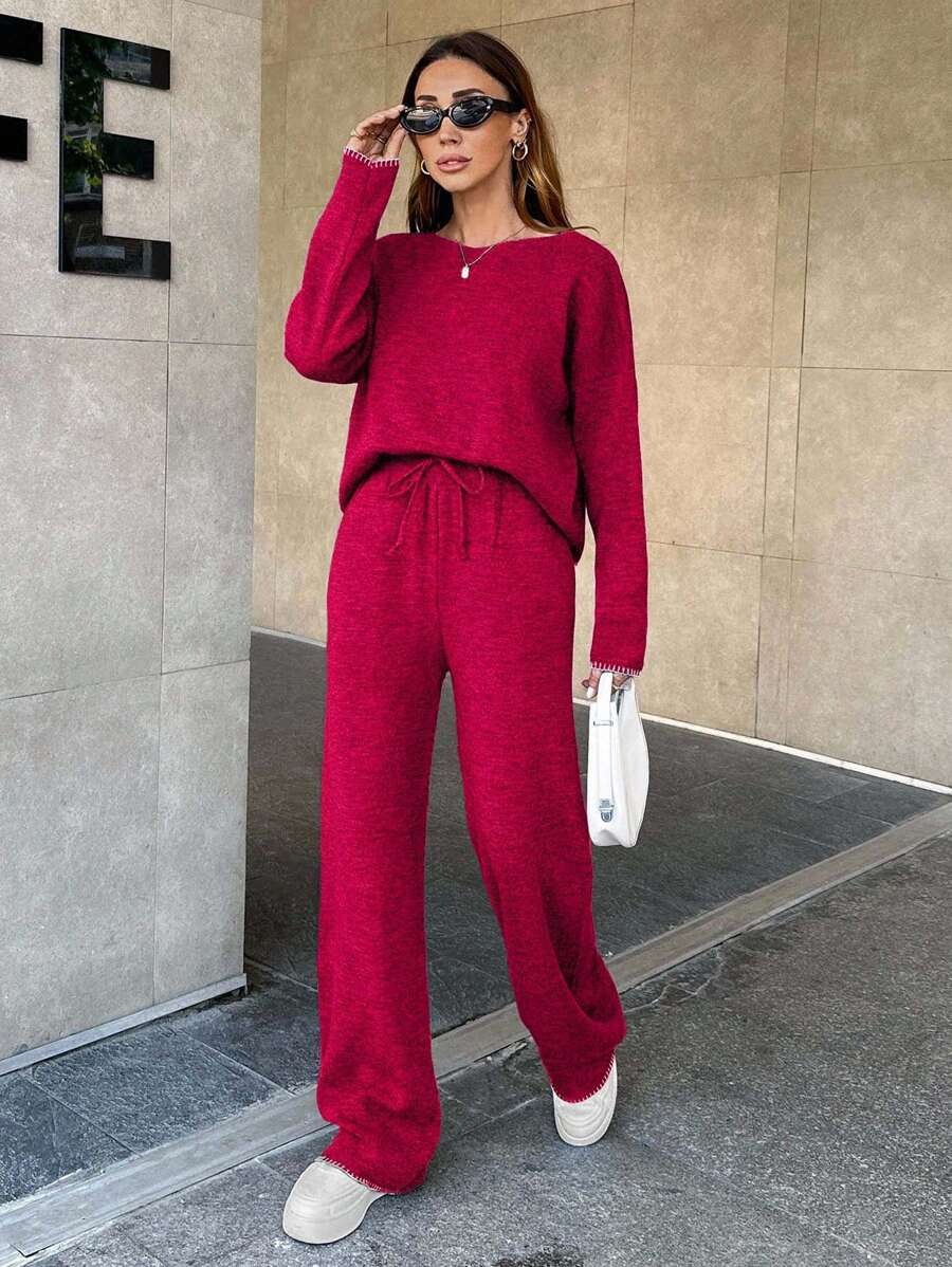 78 Compleu Tricotat cu Pantalon Electra Roz Inchis - imagine 3