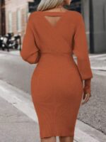 Rochie Scurta Tricotata Parker Caramizie - imagine 2