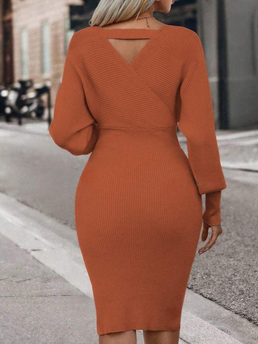 8 Rochie Scurta Tricotata Parker Caramizie - imagine 2