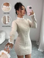 Rochie Scurta Tricotata Vivianna Crem - imagine 3