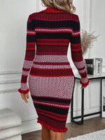 Rochie Scurta Tricotata Felicia cu Dungi Multicolore - imagine 2