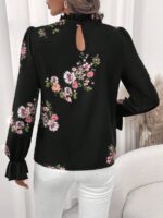 Bluza Dama Melita Neagra cu Print Floral Roz - imagine 2